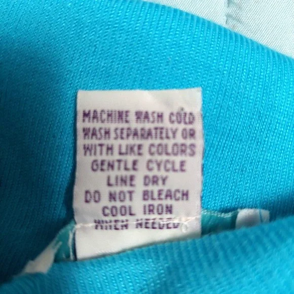 Just Clothes Womens Medium Knit Shift Dress Aqua Short Sleeves Piping "USA" - Picture 6 of 6